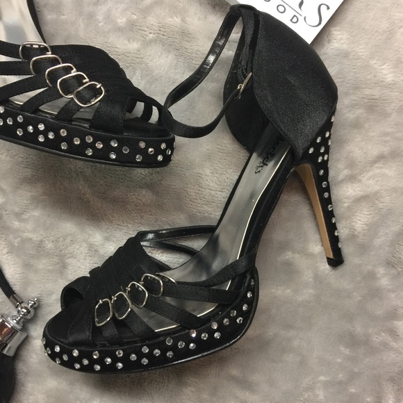 Bottines à Plateforme Frederick's Of Hollywood - Noir à Strass - Taille US 8.5 - Talons Ultra-hauts